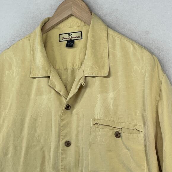 TOMMY BAHAMA Shirts Mens XL Silk Fish Jacquard Button Up Short Sleeve Yellow - Picture 5 of 14